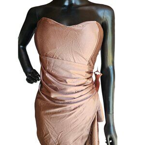 Bronze Stretch Satin Bodycon Mini Party Dress - Haute Monde NWT